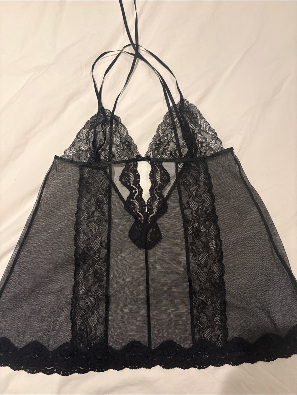 Adore Me Black Lace Halter Sheer Babydoll top